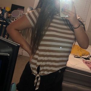 Brown and white tied to the side soft shirt